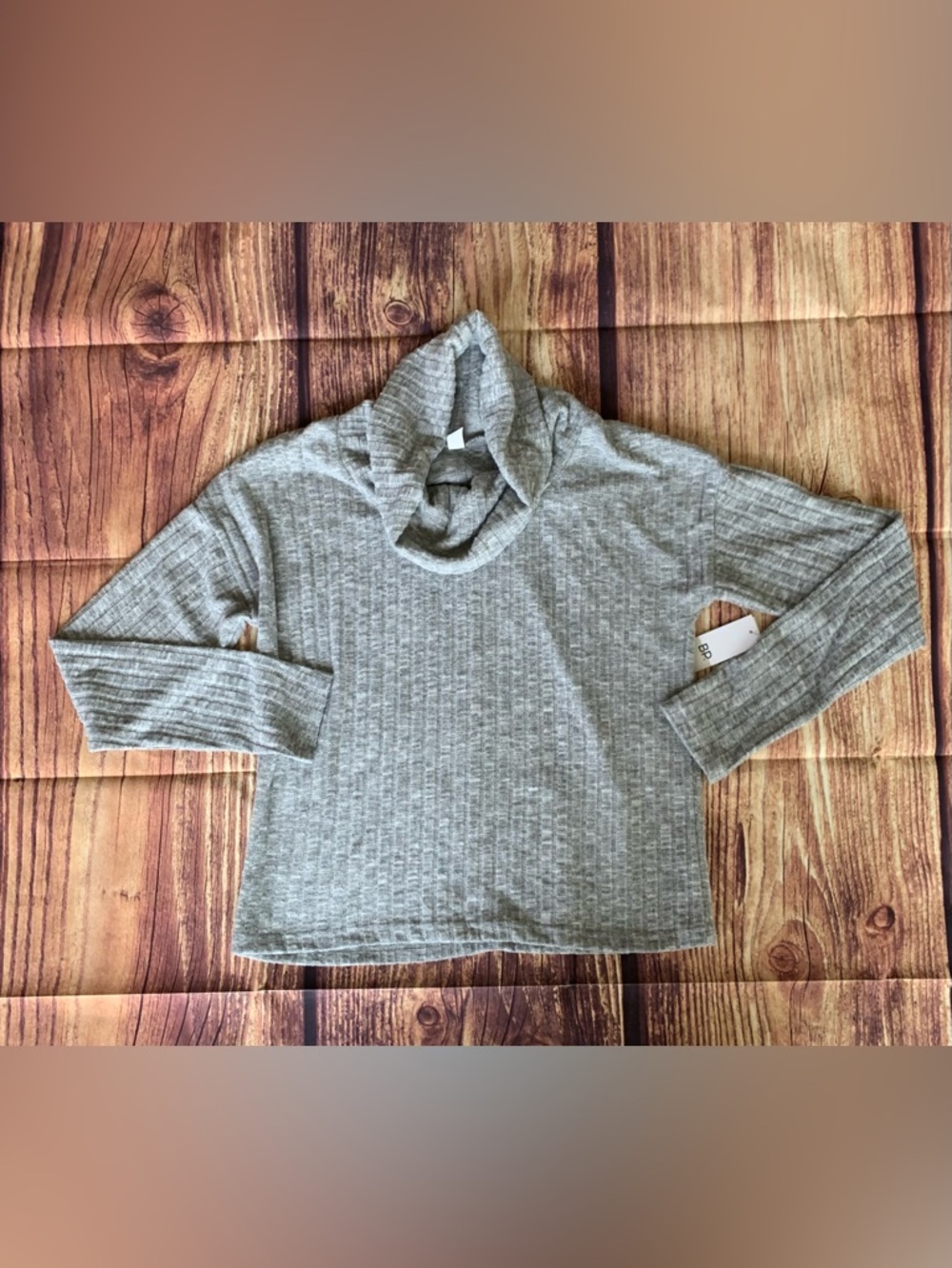 NWT BP Nordstrom Women’s Long Sleeve Cowl Neck Ribbed Knit Gray Blouse Sz: M